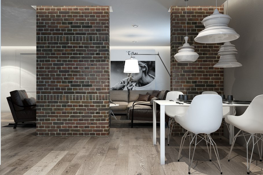 Кирпичная стена в интерьере