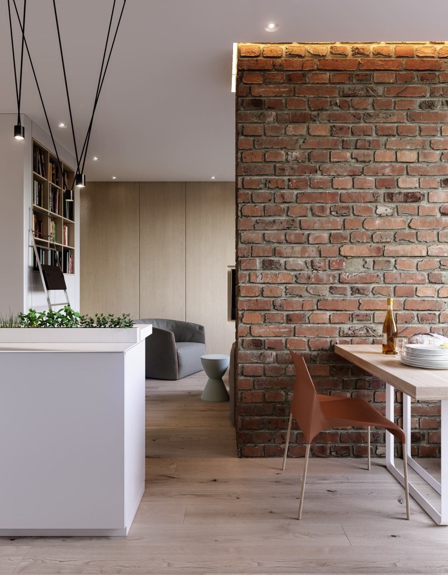 Кирпичная стена в интерьере