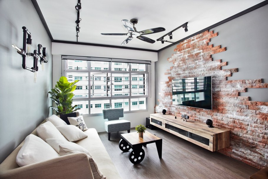 Кирпичная стена в интерьере