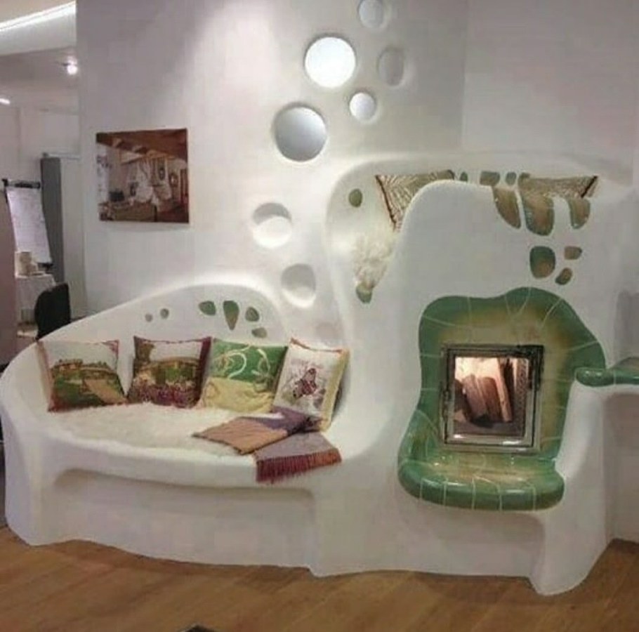 Печь с лежанкой в современном интерьере