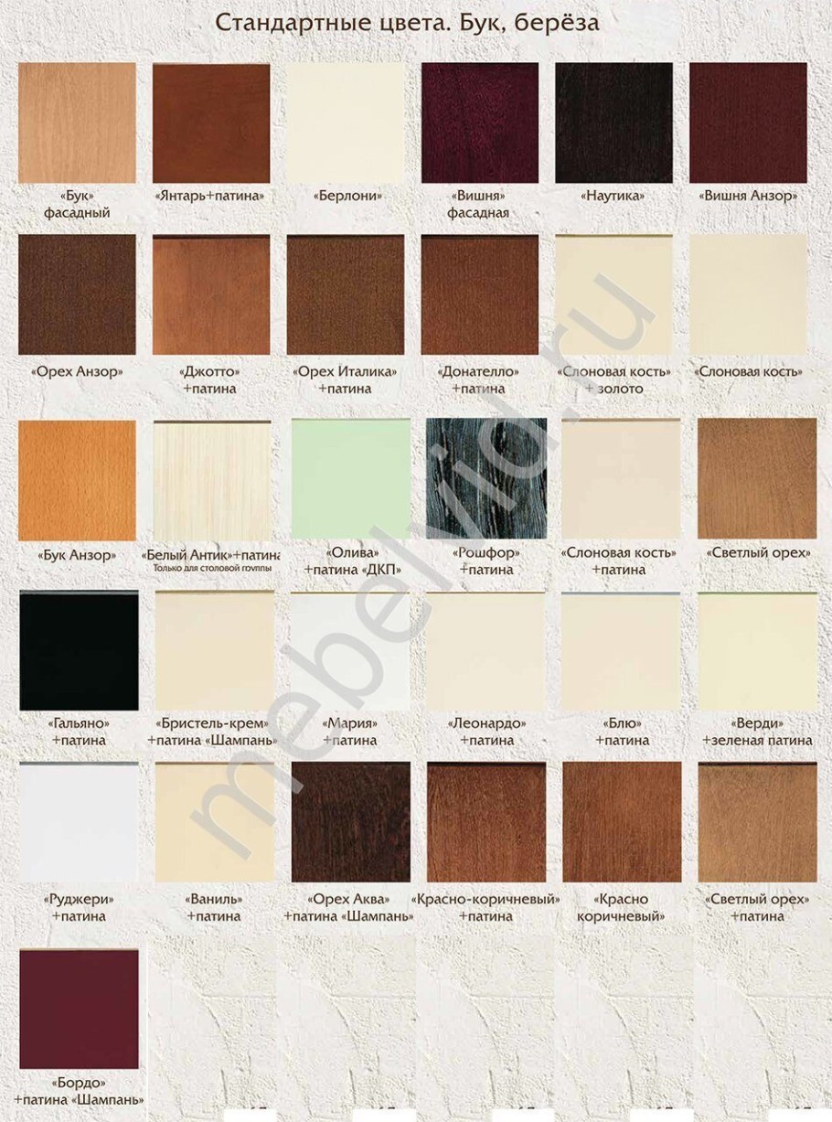 Каталог цветов мебели