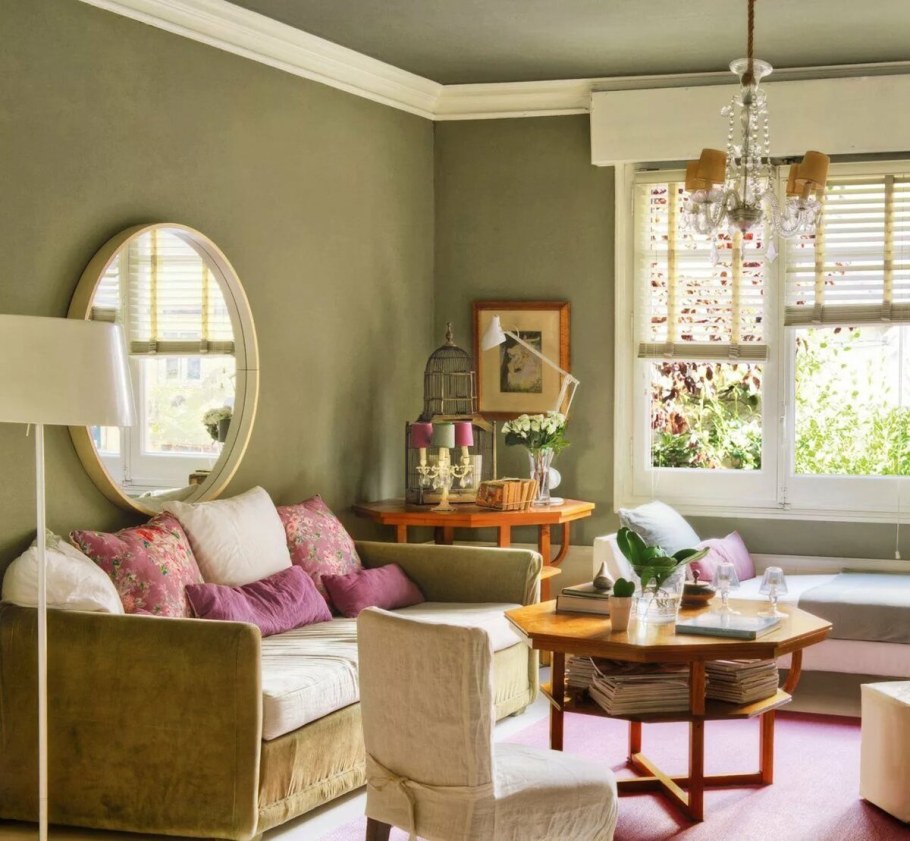 Оливковые стены в интерьере