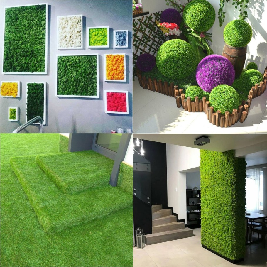 Декорация искусственным газоном