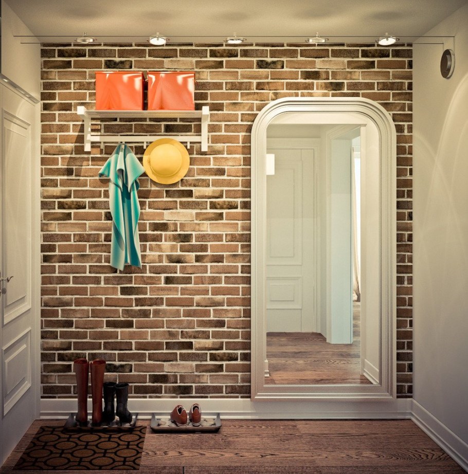 Декоративный кирпич в интерьере коридора