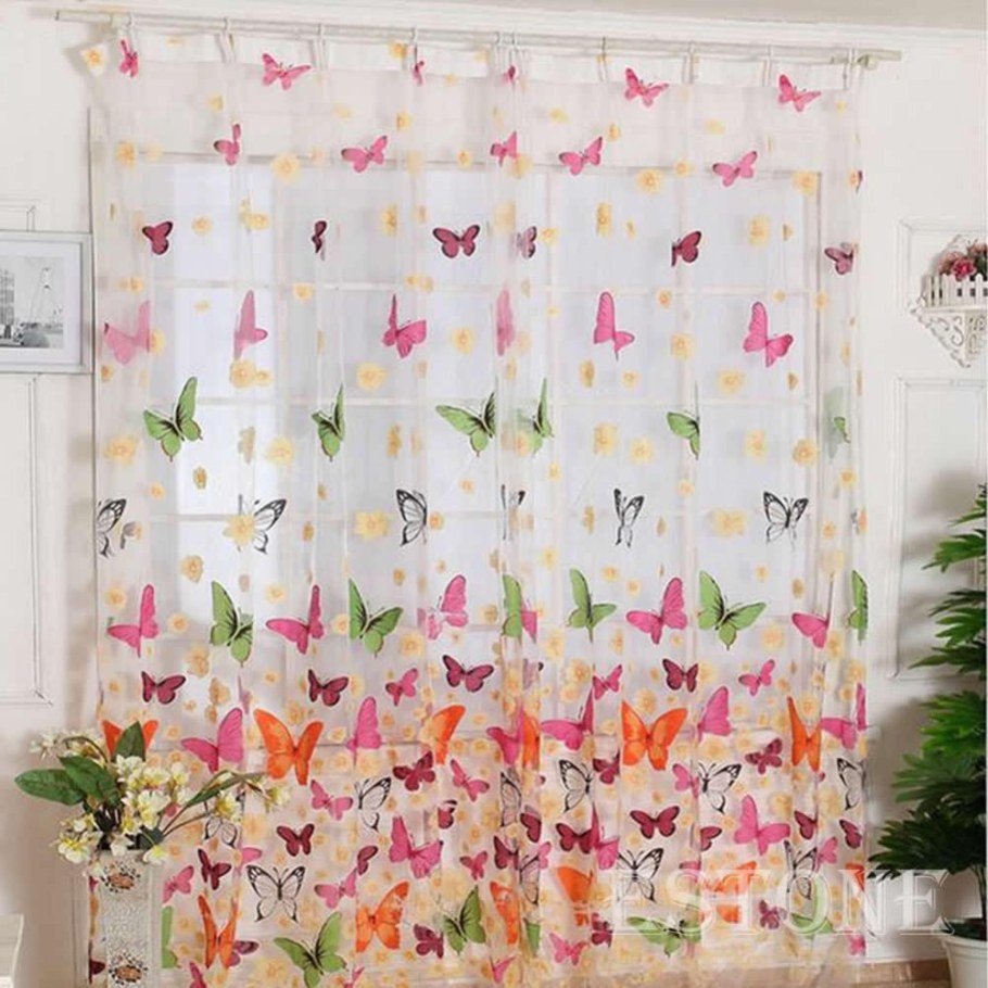 Тюль на кухню с бабочками