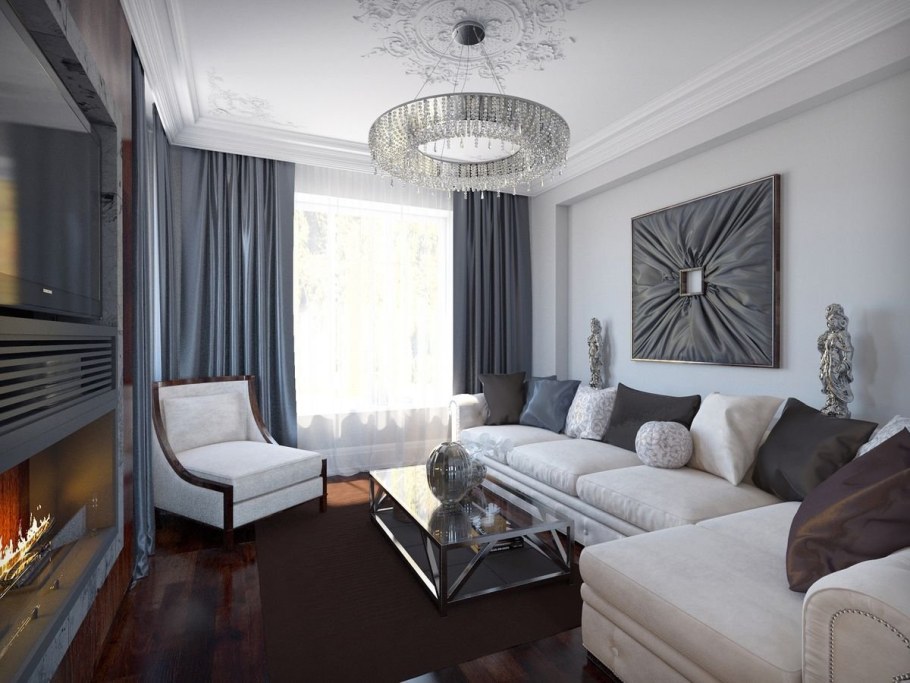 Гостиная с эркером 20 кв.м Неоклассика