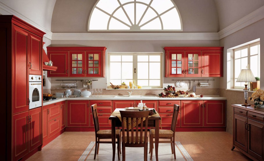 Интерьер кухни красного цвета