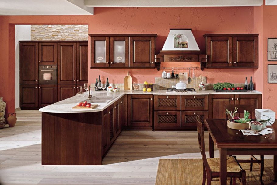 Кухня Ника красное дерево