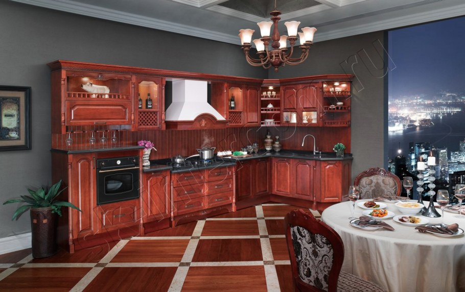 Кухонный гарнитур под красное дерево