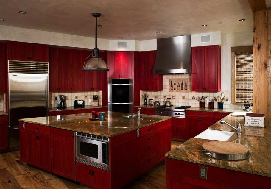 Красивые красные кухни