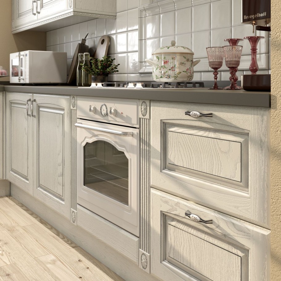 Кухня Ребекка итальянская белая массив ясень