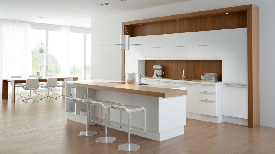 Кухня белая с деревом угловая