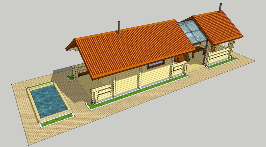 Баня с зоной барбекю и бассейном под одной крышей