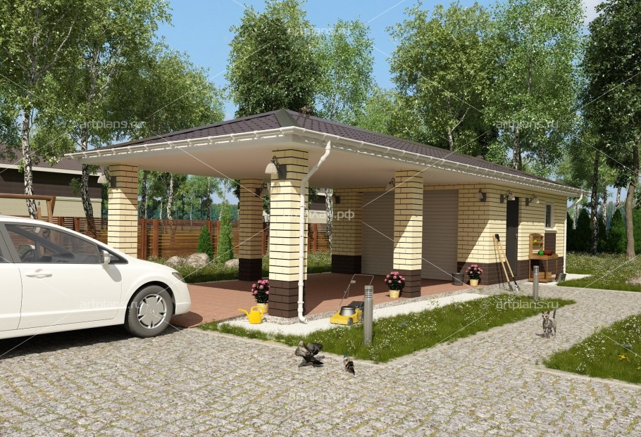 Баня с хозблоком и навесом на 2 машины проекты