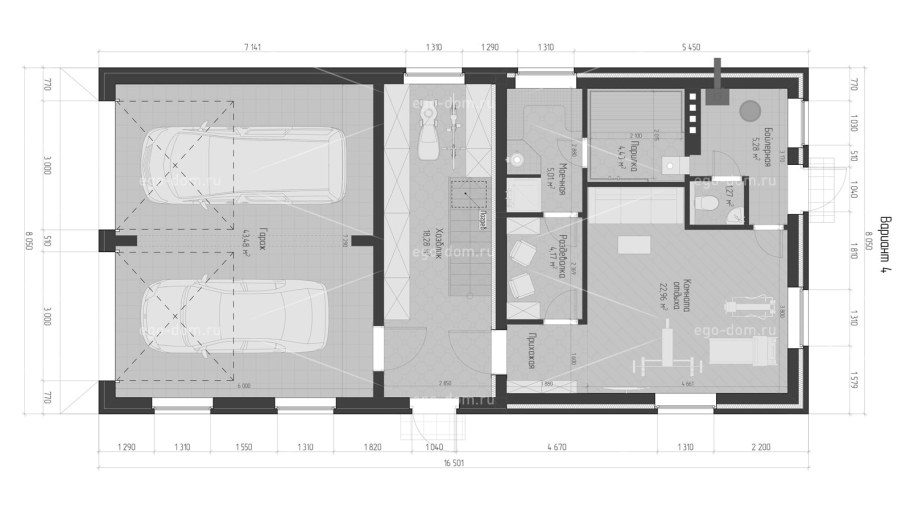 Проект гаража на 2 машины с хозблоком и баней