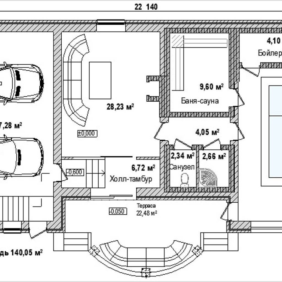 Проект бани с гаражом на 2 машины