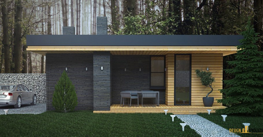 Проект бани с террасой с односкатной крышей из кирпича