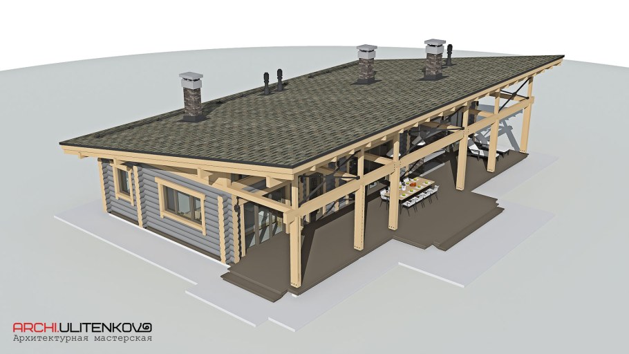 Баня с односкатной крышей и беседкой под одной крышей