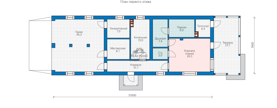 Проект гаража на 2 машины с хозблоком и баней