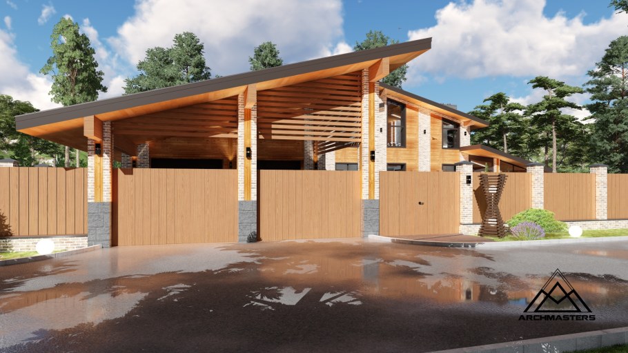 Баня с гаражом и навесом