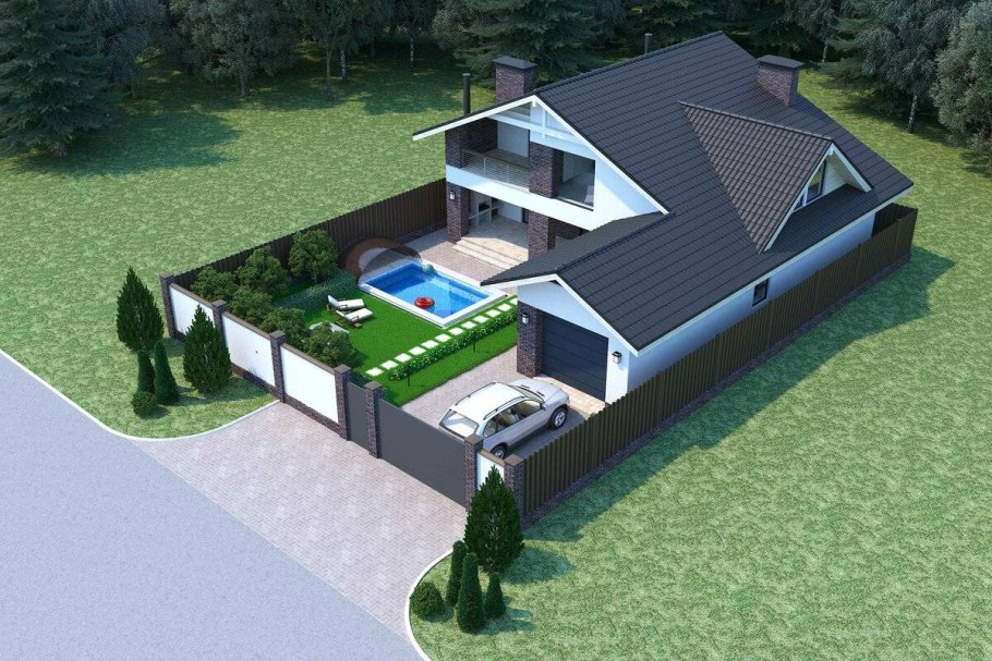 Дом с гаражом и беседкой