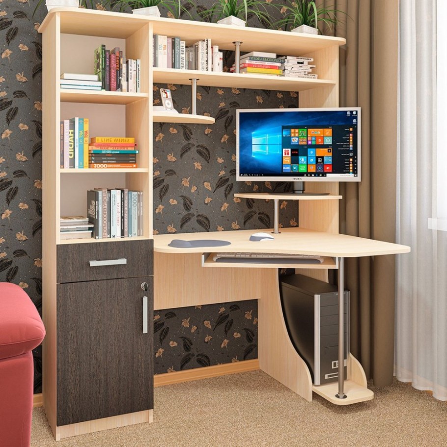 Угловой компьютерный стол КС-31 С пеналом венге молочный дуб