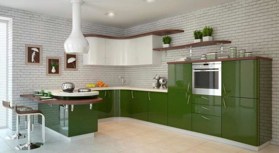 Кухонный гарнитур зеленого цвета