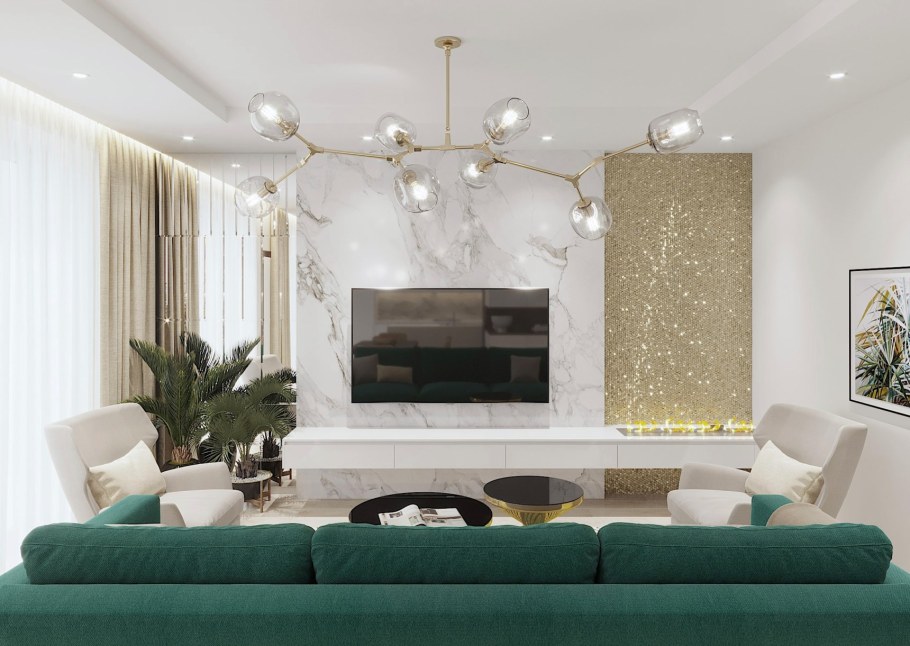 Гостиная с мраморной стеной