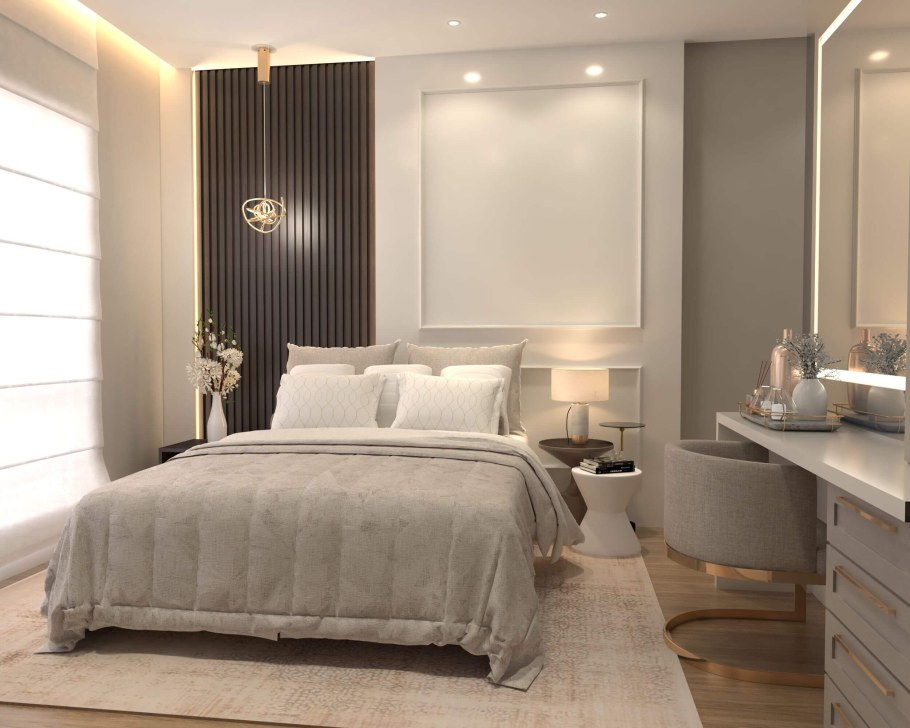 Спальня в бело бежевых тонах