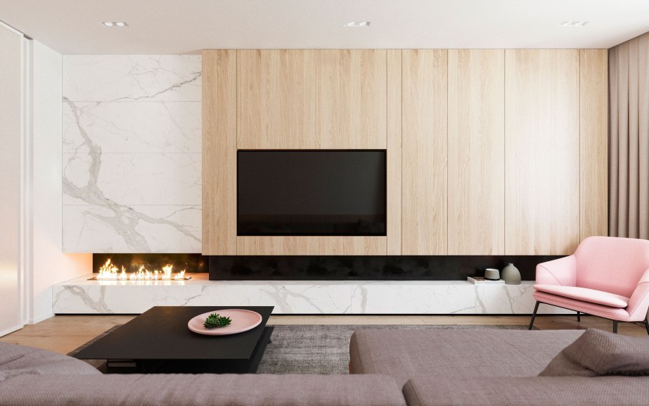 Камин в минимализме в интерьере