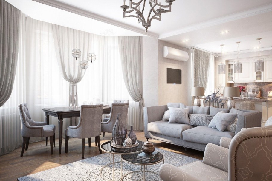 Гостиная в жемчужных тонах