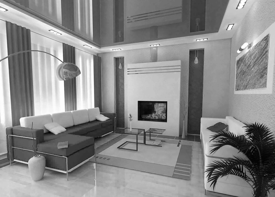 Серый глянцевый потолок