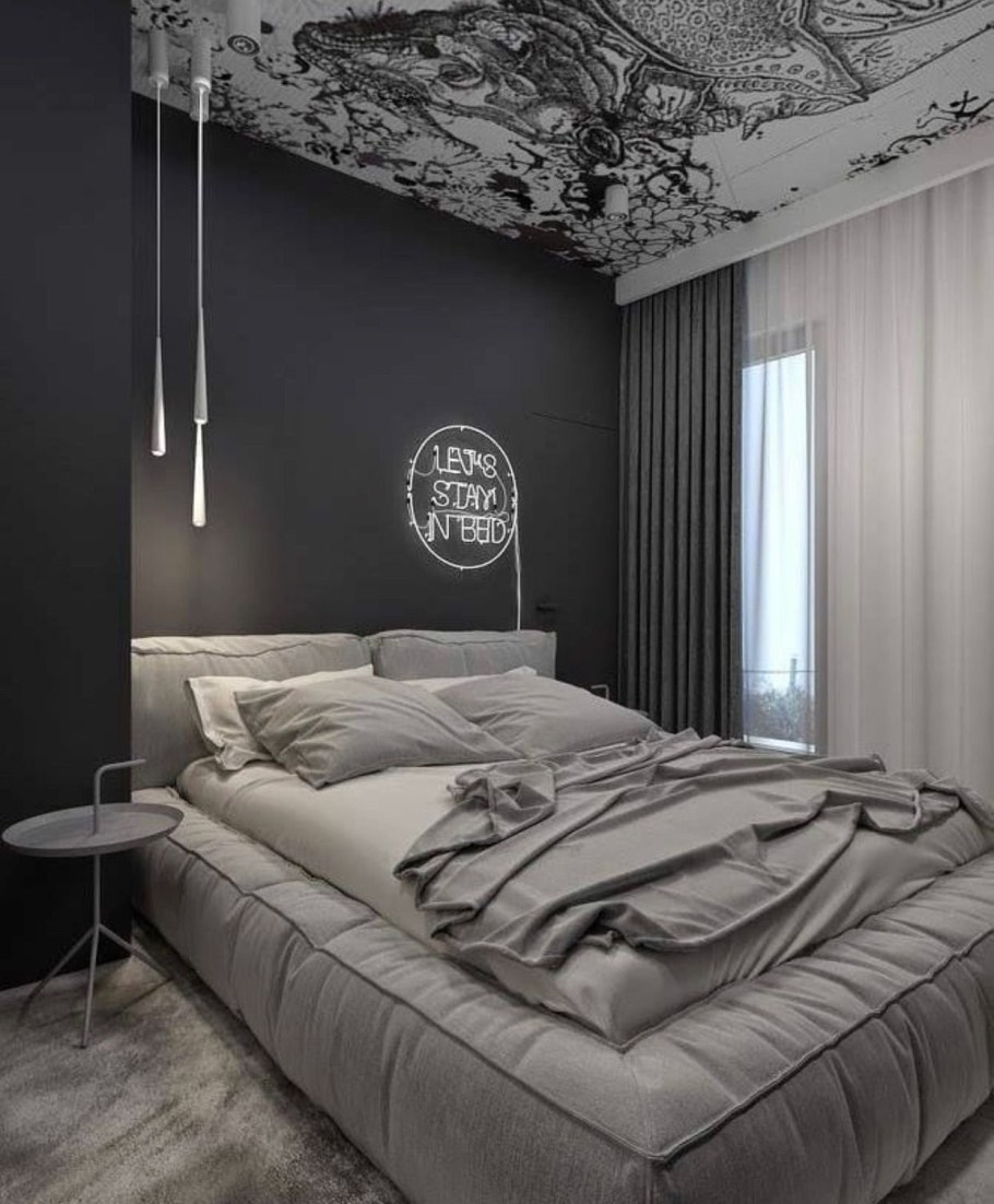 Спальня в серо черных тонах