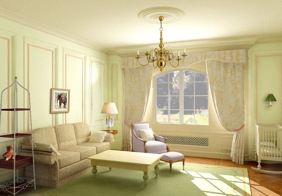 Гостиная в фисташковом цвете