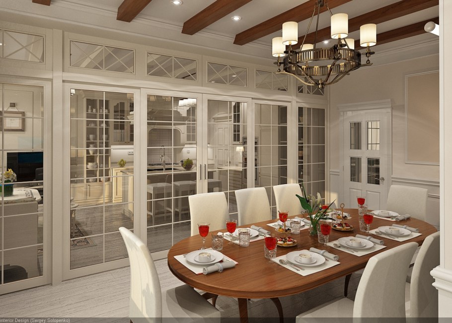 Гостиная со столовой в частном доме