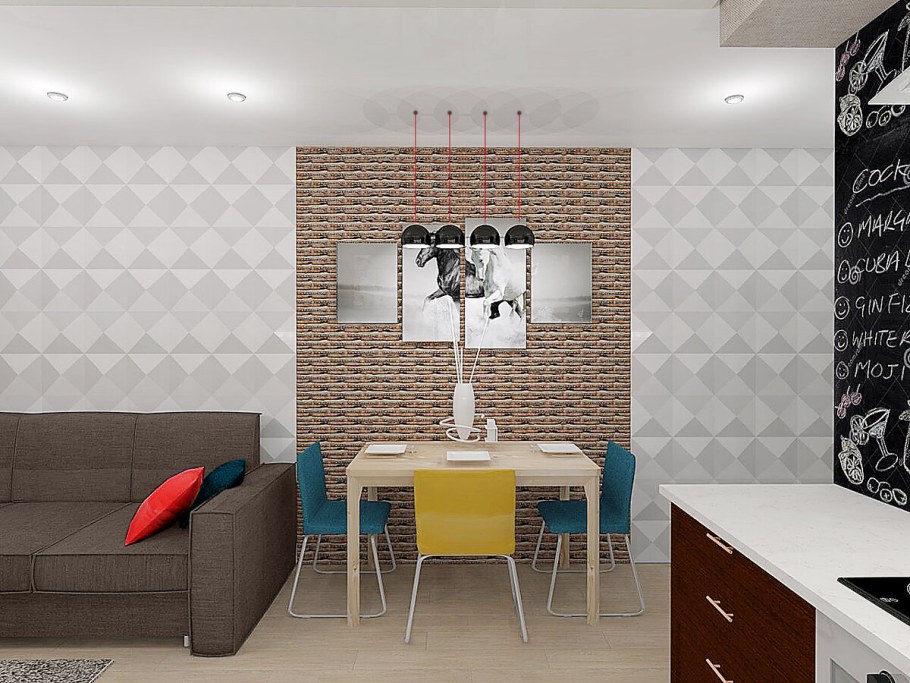 Плитка в кухне на стене в обеденной зоне