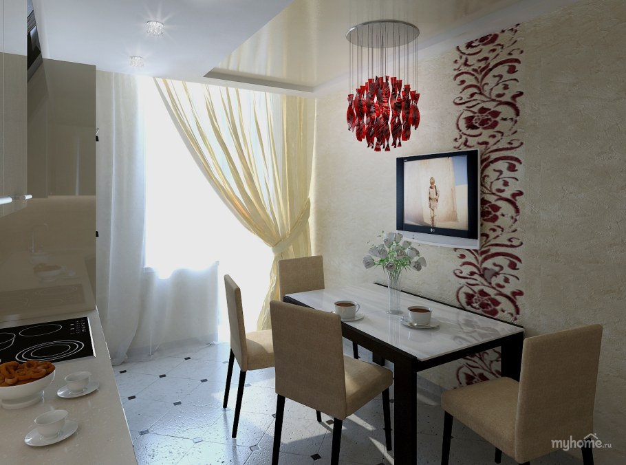Декорирование стен на кухне в обеденной зоне