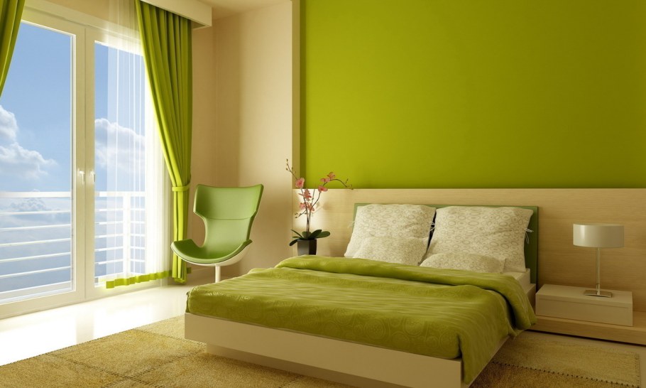 Зеленый в интерьере спальни