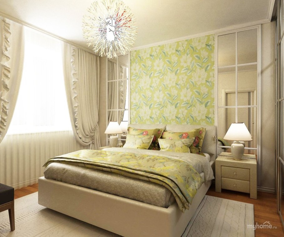 Спальня в бежево зеленых тонах