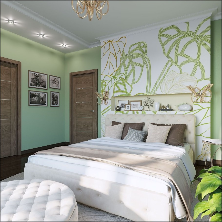 Светло зеленая спальня