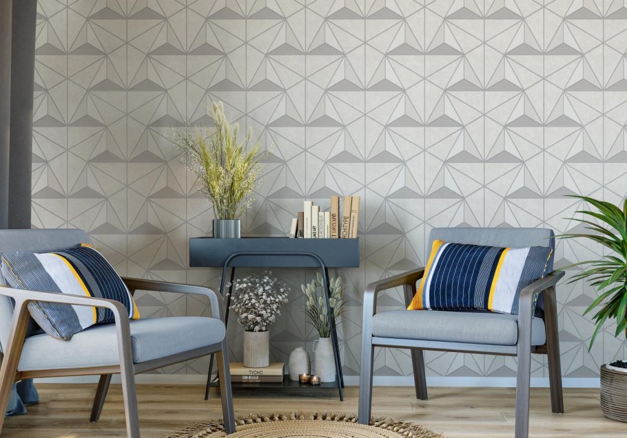 Обои с ромбами в интерьере гостиной