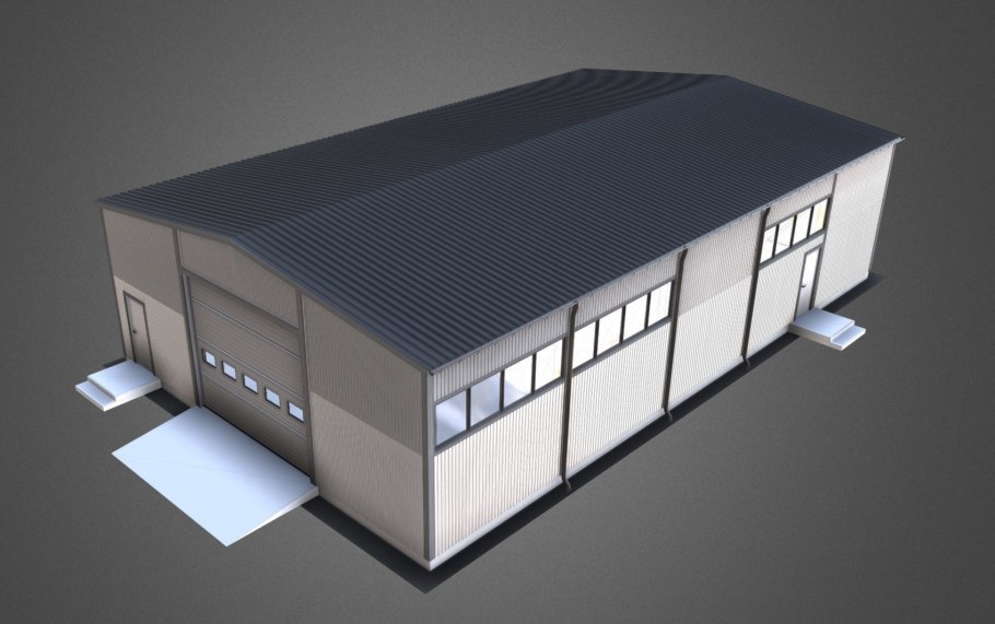 3д модель Ангара из сэндвич панелей в скетчап
