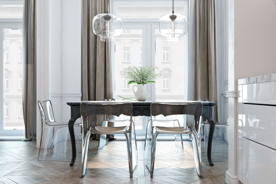 Прозрачные стулья серые в интерьере