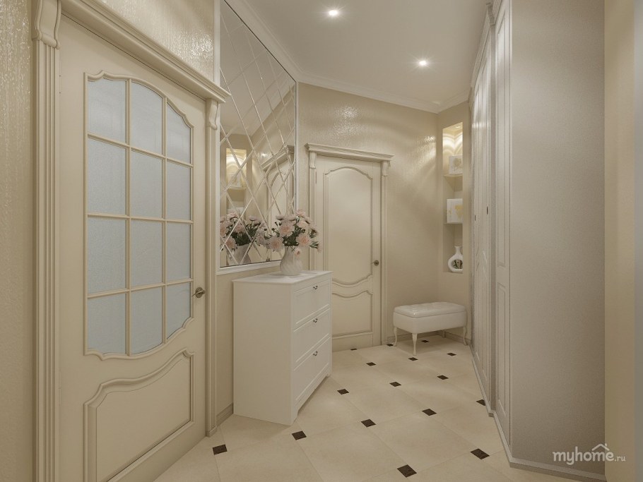 Коридор в классическом стиле в светлых тонах