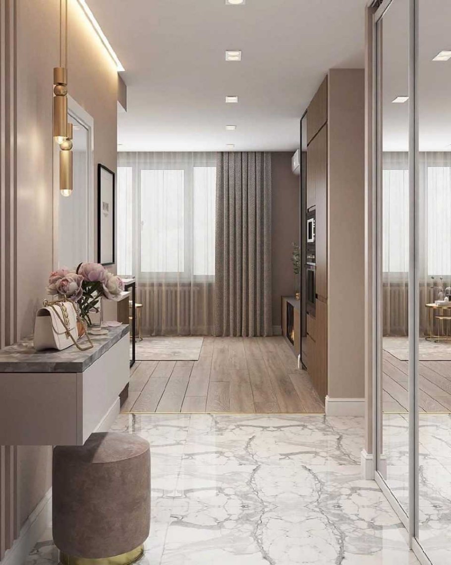 Прихожая в современном стиле в светлых тонах