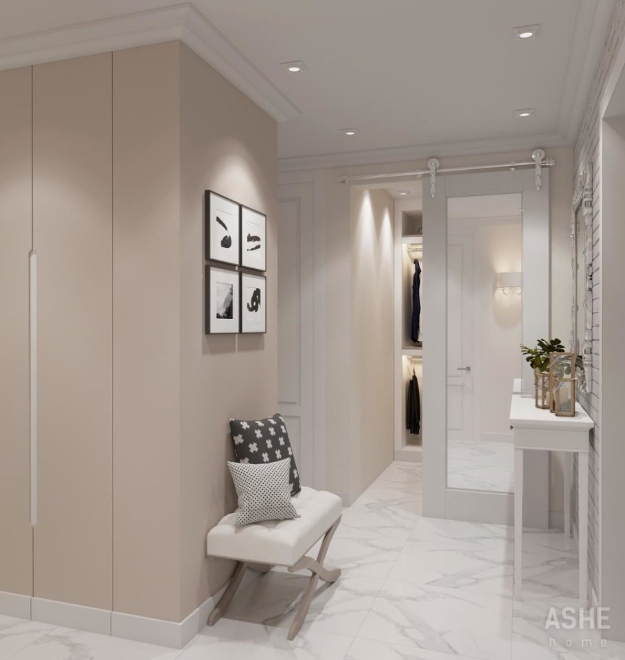 Прихожая в современном стиле в светлых тонах