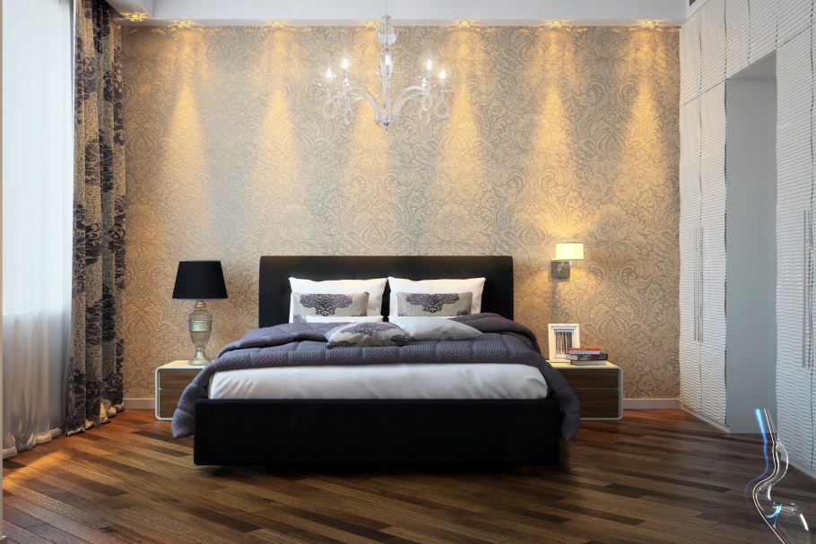 Декоративная штукатурка в интерьере спальни