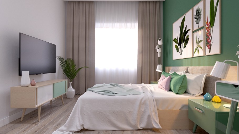 Яркая спальня в современном стиле