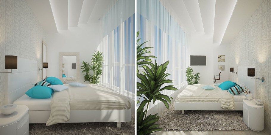 Спальня в светлых тонах с акцентом