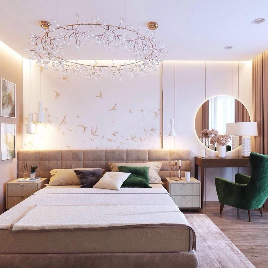 Спальняв бежевых тонпах